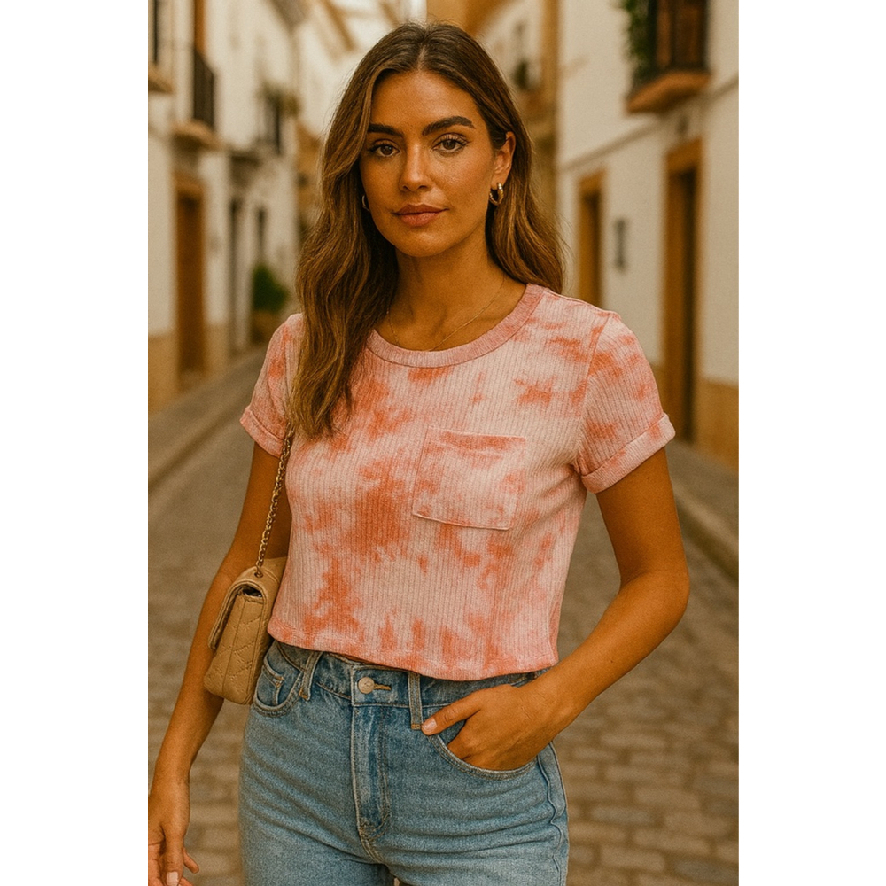 Romwe Tie Dye Crop Top Ribbed Puff Sleeve Y2K Gen Z 90s Tumblrcore Tiktok Edgy S